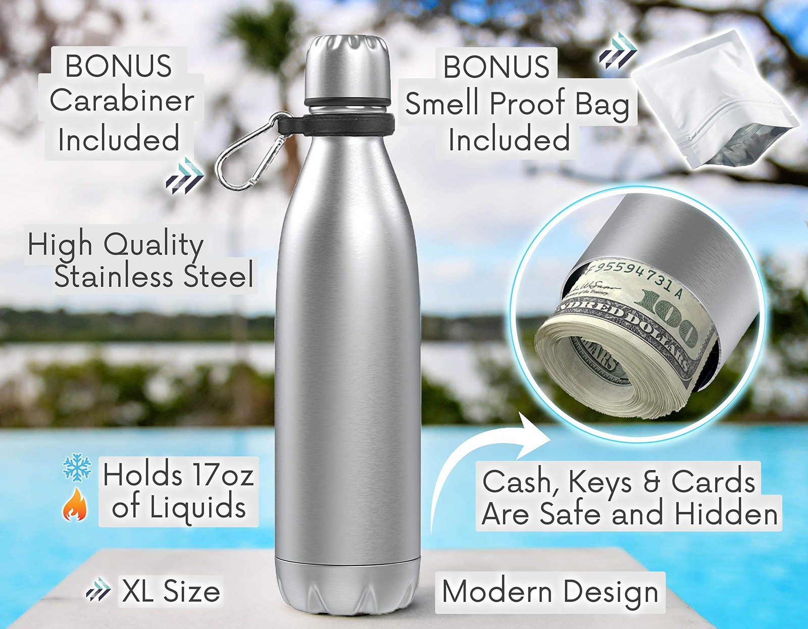 Diversion Water Bottle Safe for Travel and Home - Leak Proof Stainless Steel ...
