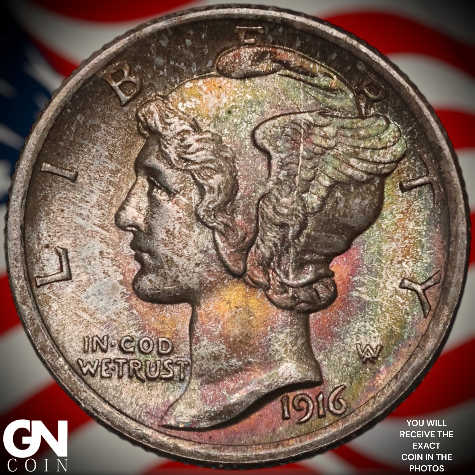 1916 P FSB COLOR Mercury Dime A7885