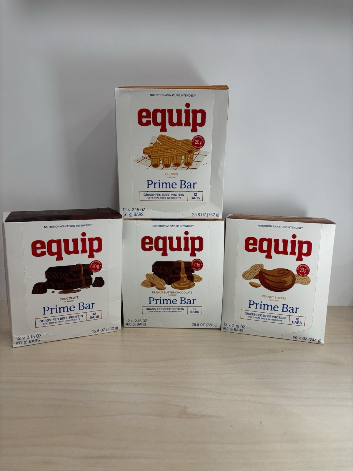 Equip Prime Protein Bars 4 Boxes, Churro Chocolate , Peanut Butter , P B C