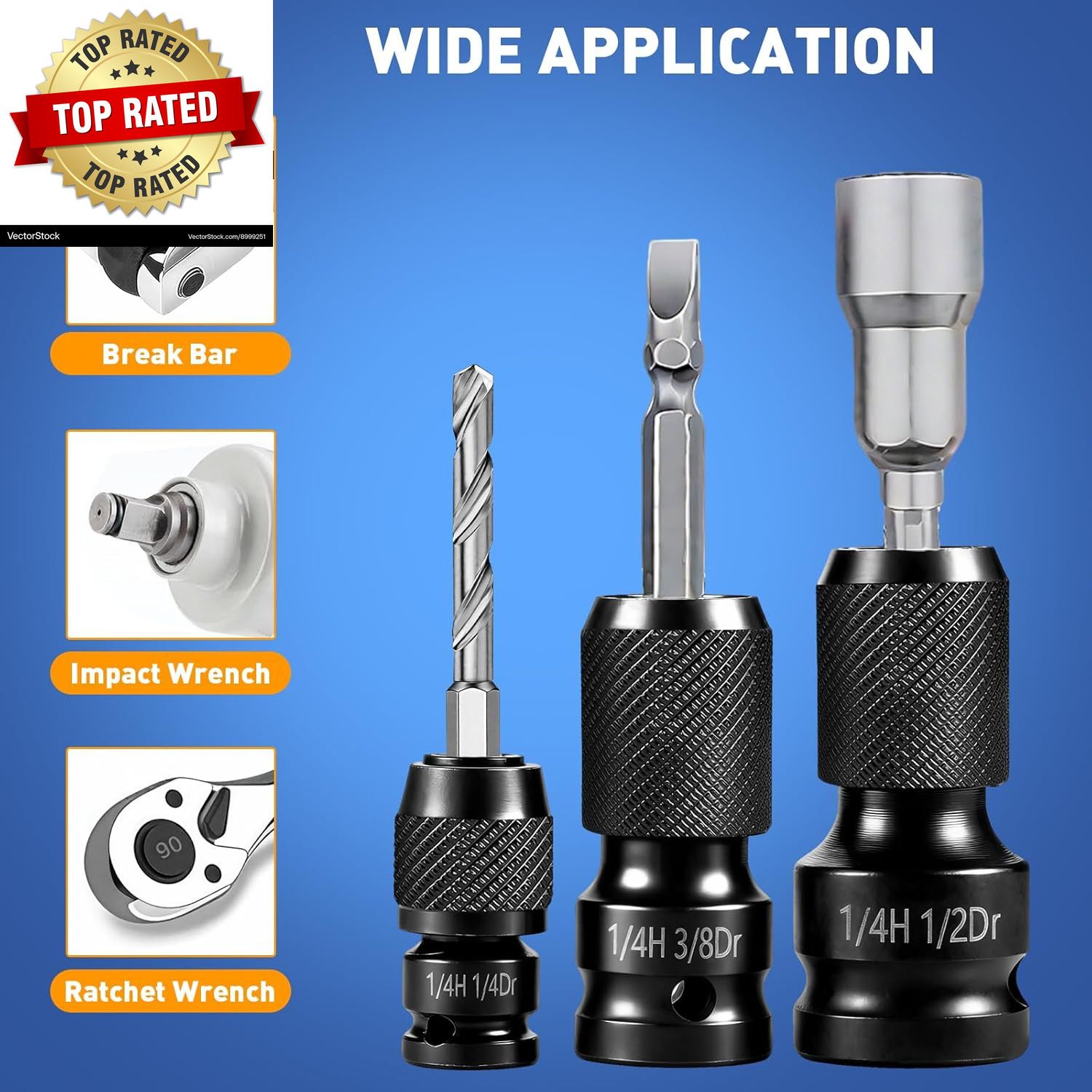 3-Piece Quick Release Impact Bit Holder Set, 1/2" 3/8" 1/4" Square Drive to 1/4"