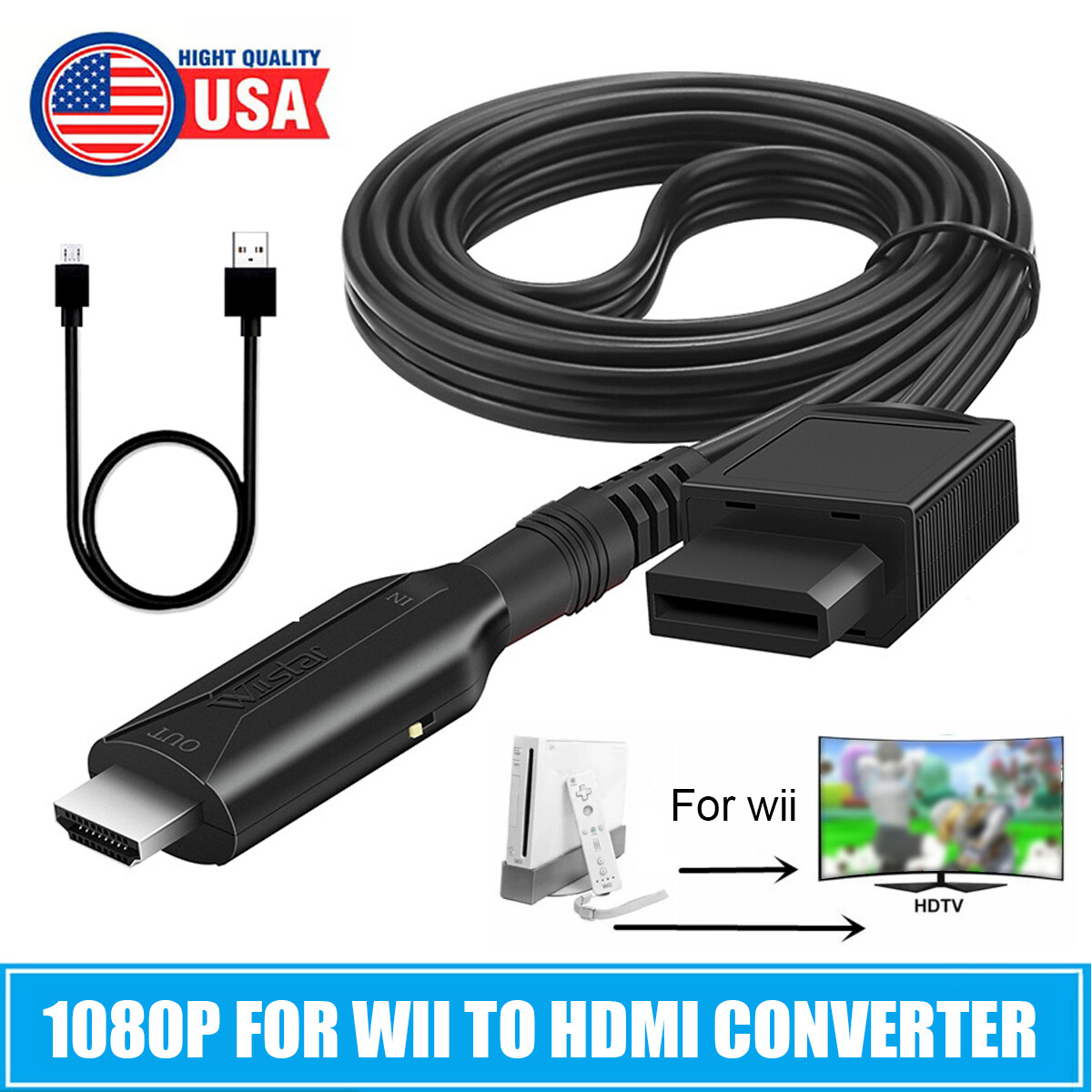 Wii to HDMI Adapter Converter Cable Full HD 1080P Plug&Play for Television PC S+