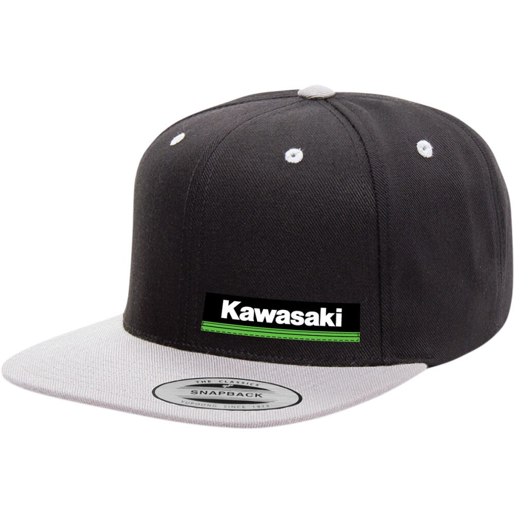Factory Effex Kawasaki Wedge Flat Bill Adjustable Trucker Hat (Black / Gray)