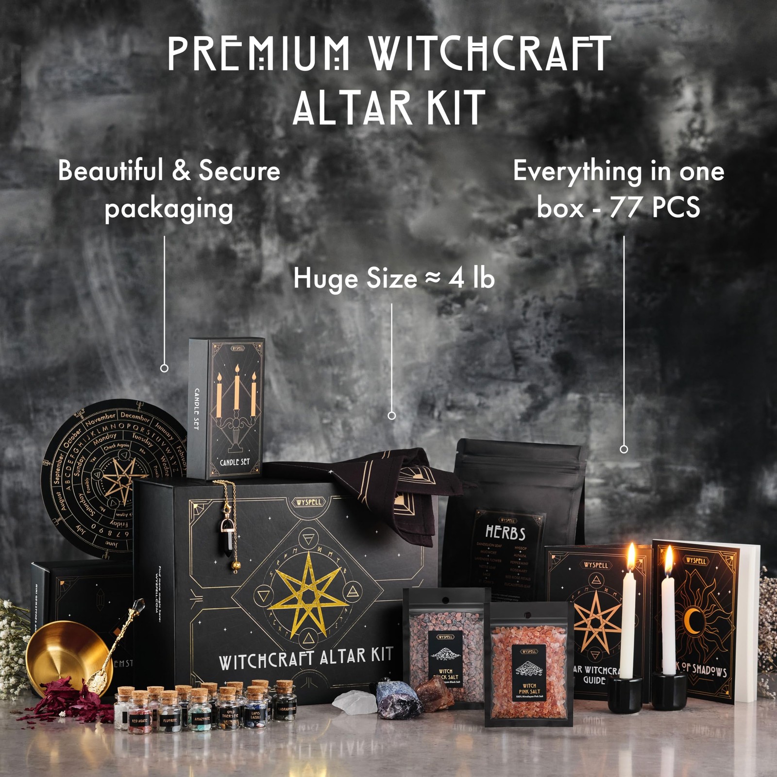 Wyspell Large Witchcraft Kit 77 PCS - 77PCS Altar Kit, Multicolor
