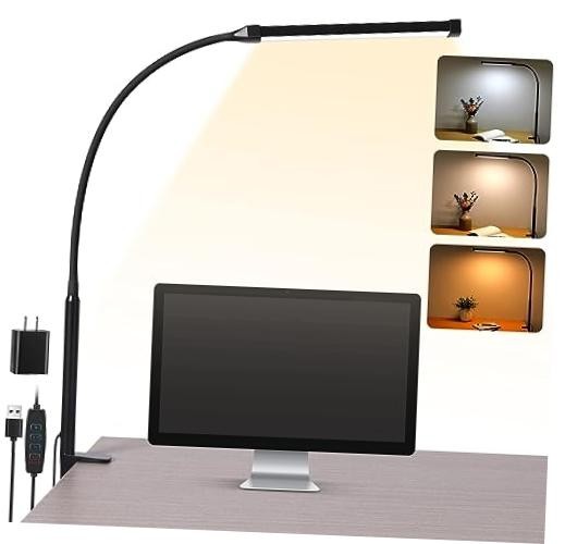 LED Desk Lamp with Clamp, Eye-Caring Clip on Lights for Home Office, S1 Black