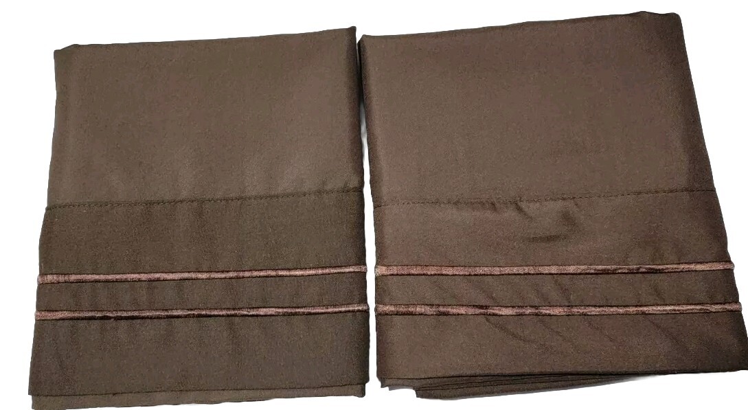 2 Brown Pillowcases 100% Polyester. Embroidered Cuff 20 x 29.5 standard/queen