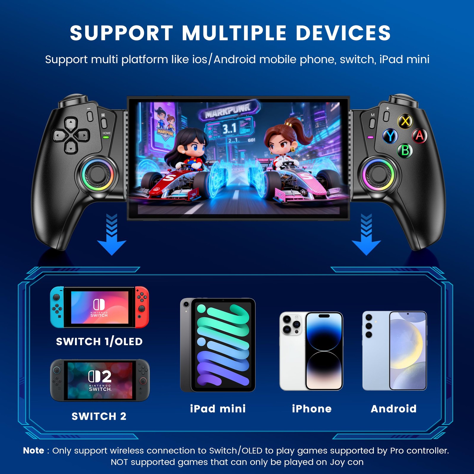 Mobile Gaming Controller for iPhone/Android/Switch 2/Switch/OLED/iPad Mini