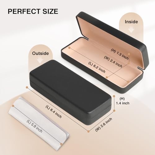 Glasses Case Hard Shell Square Large Eyeglasses Case PU Leather Black
