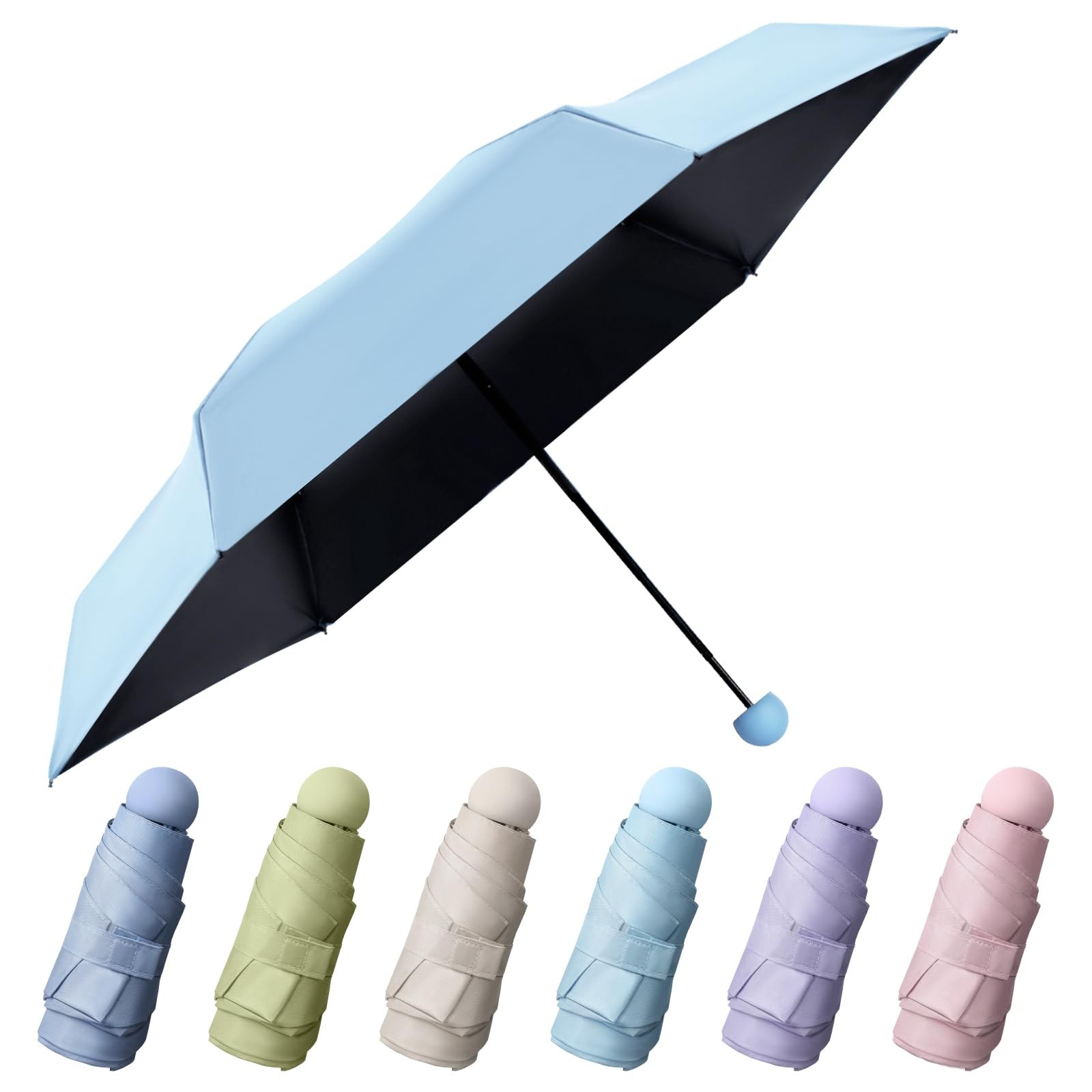 6 Pieces Travel Mini Umbrella for Purse, Colored Compact Umbrellas, Bulk Smal...