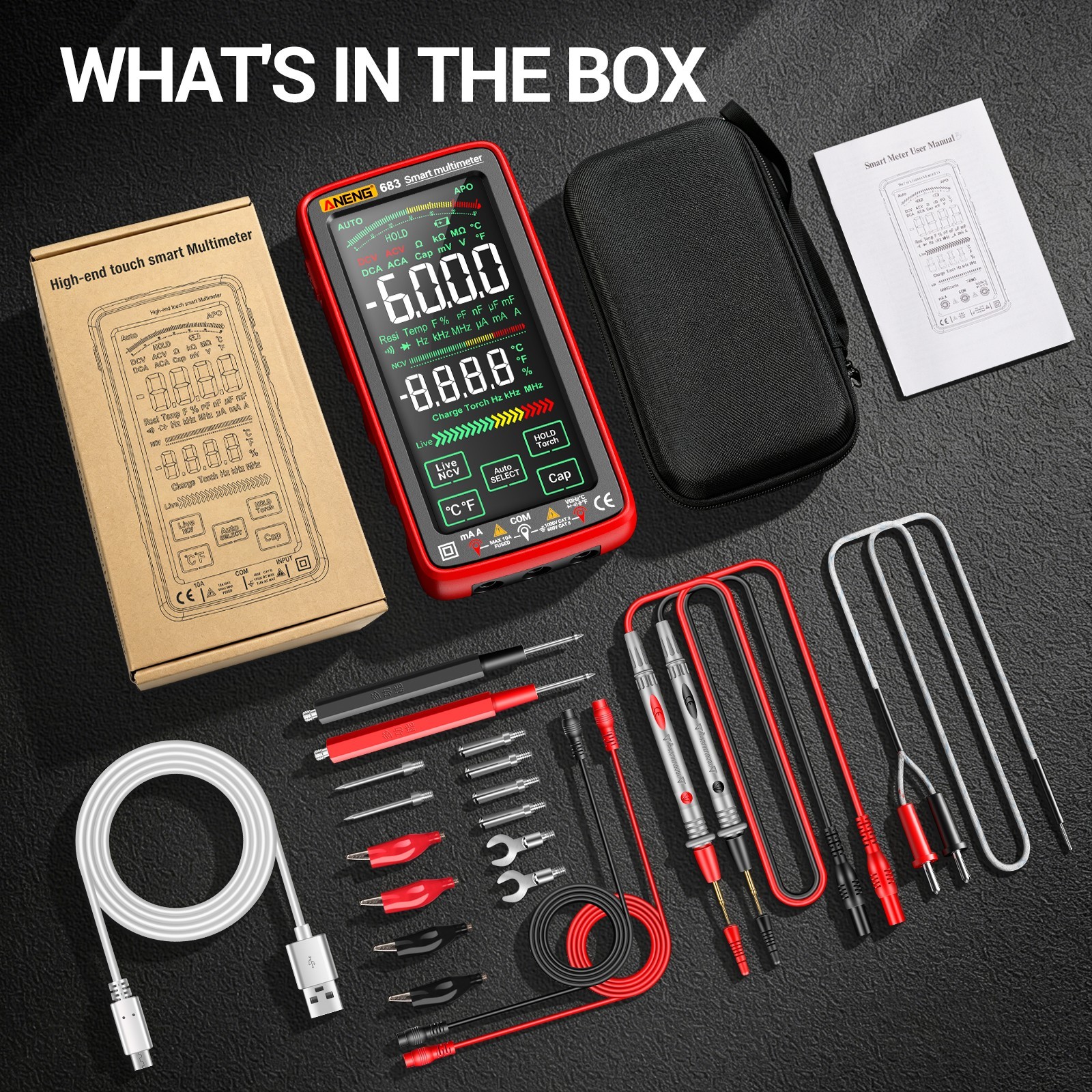 ANENG 683 True RMS Digital Multimeter Touch Screen Rechargeable 6000 Counts