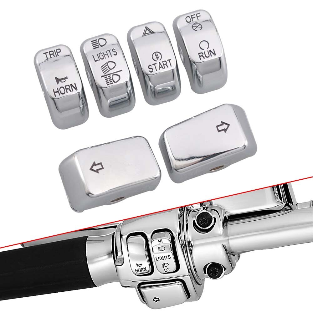 Chrome Hand Controls Switch Button Cover Caps for Harley Sportster Dyna 2014-up