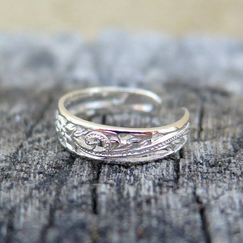 New Year Gift Solid Metal Women's Flower Leaf Adjustable Toe Ring 925 Silver