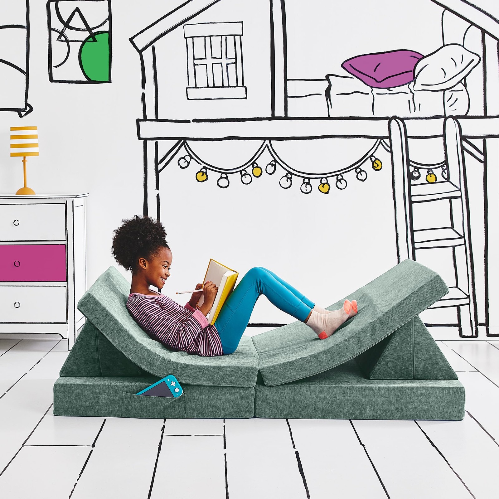 and Play Couch, Convertible Folding Sofa, Durable Foam Modular Design, Green ...