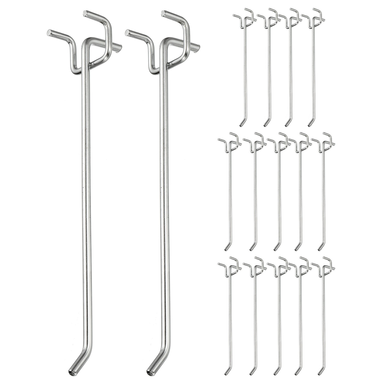 20 Pcs Pegboard Hooks, 7.9" Peg Board Hooks Kit, Silver Tone (1.2mm)
