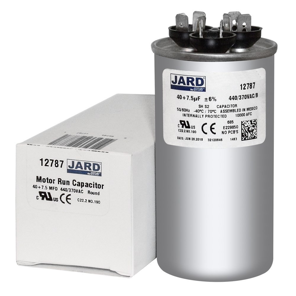 40 + 7.5 uf MFD 370 440 VAC Round Dual Capacitor 12787 Replaces C34075R C44075R