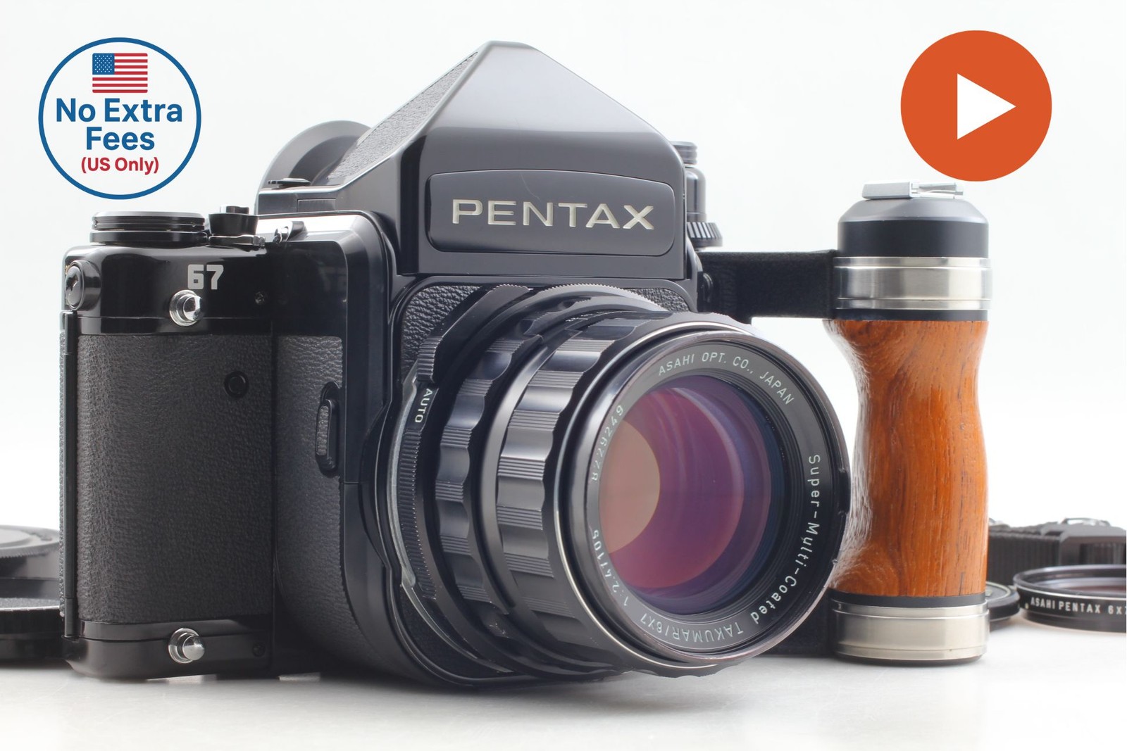▶️Late [ MINT w/ Strap Grip ] Pentax 67 TTL M-up T Takumar 105mm f2.4 From JAPAN