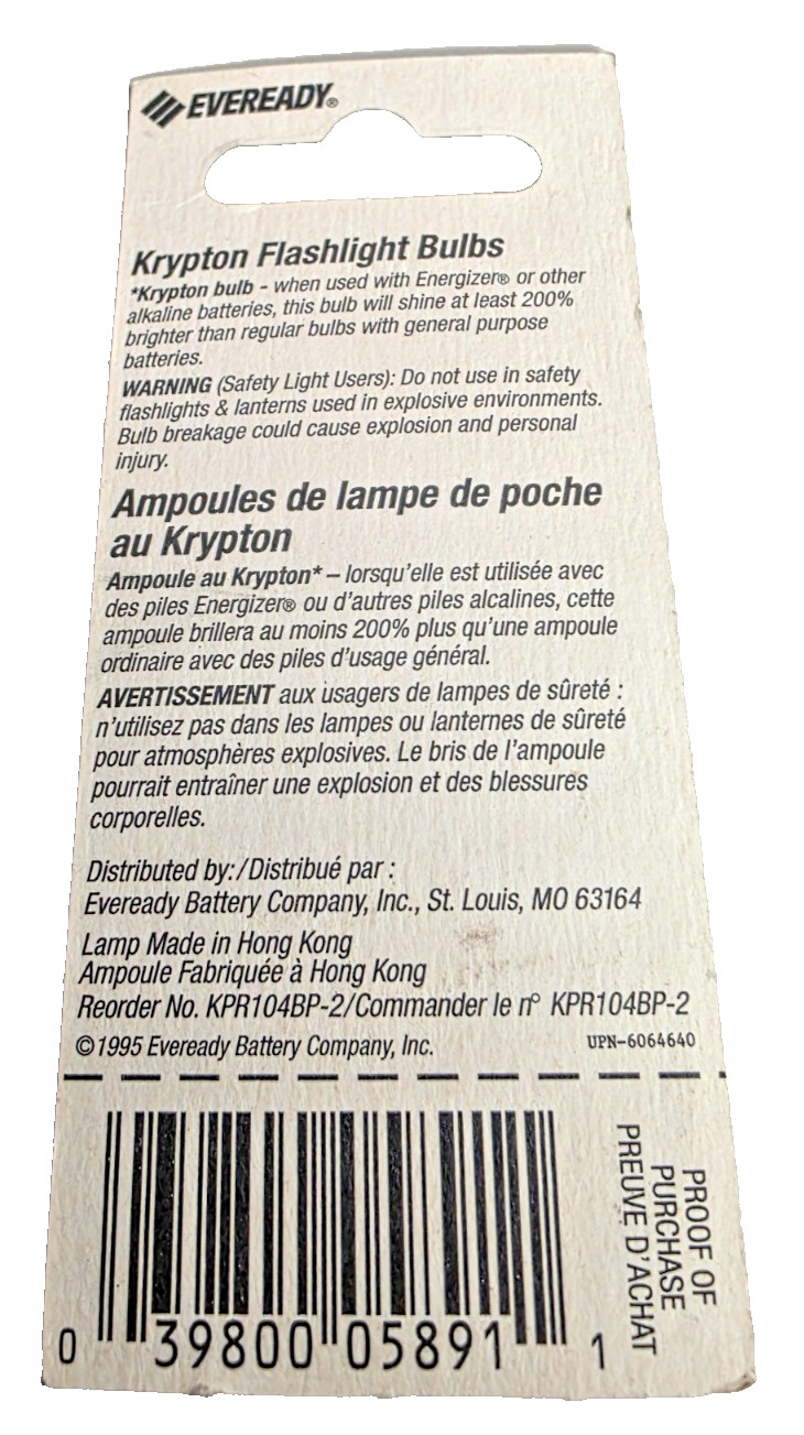 Eveready Krypton KPR104 Flash Light Bulb 2 Pack
