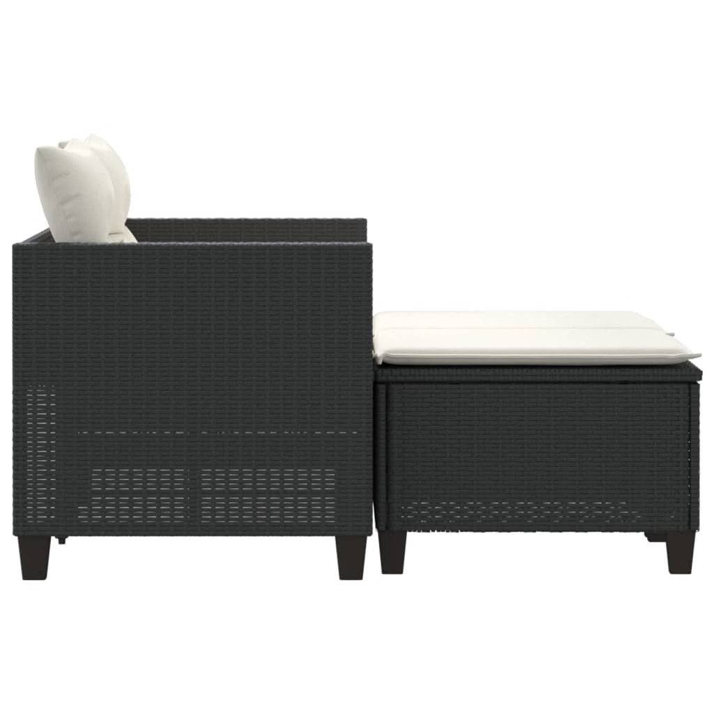 Garden Sofa Black PE rattan, powder-coated steel, 100% polyester