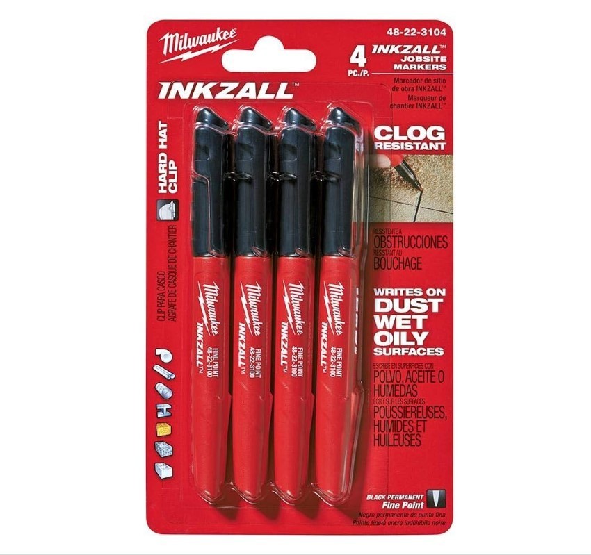 Milwaukee 48-22-3104 Inkzall Point Marker, Fine, Black, 4-Pack