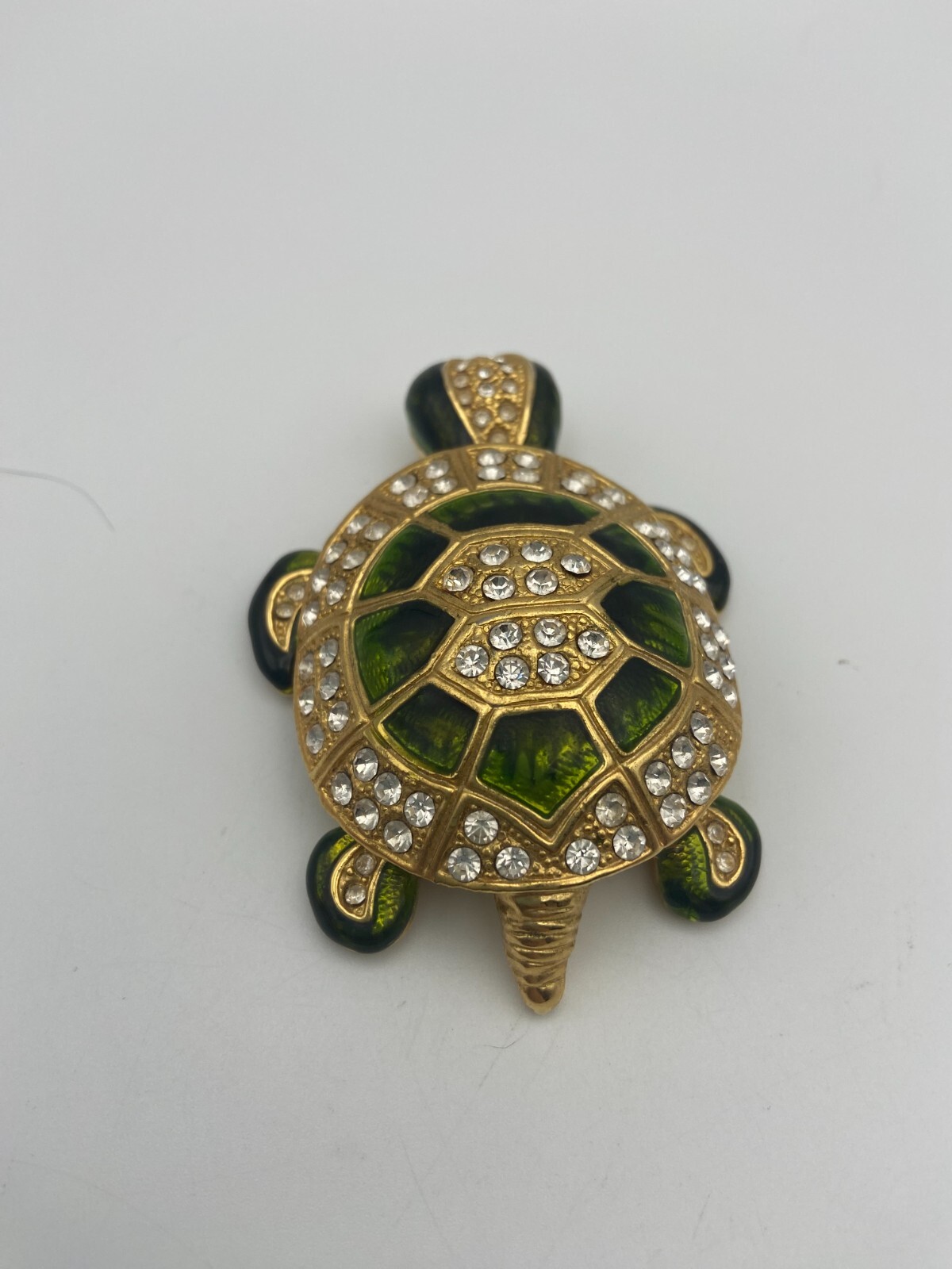 Metal Rhinestone Green Turtle Trinket Box