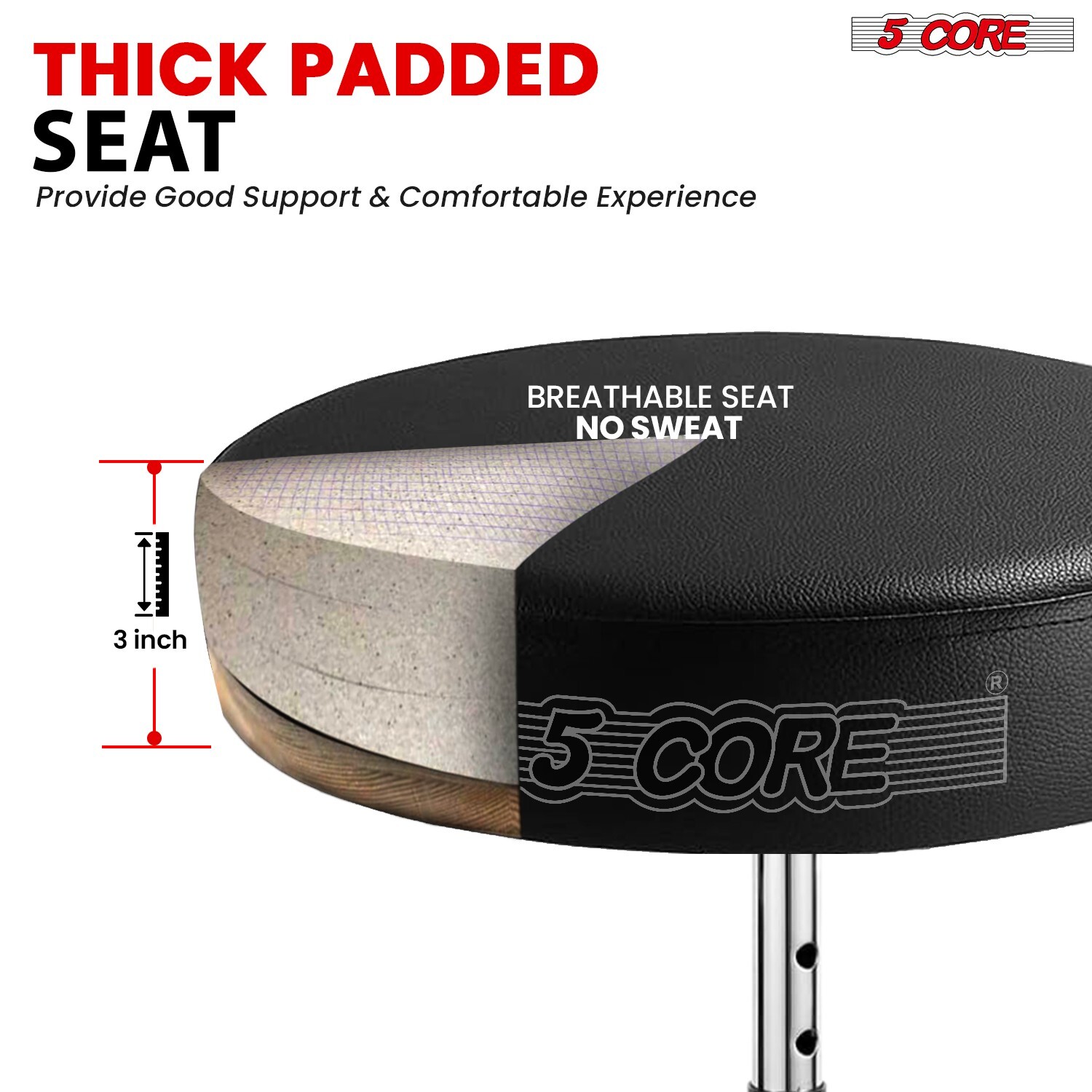 5 Core Drum Throne 3" Padded Comfortable Guitar Seat Adjustable Drumming Stools