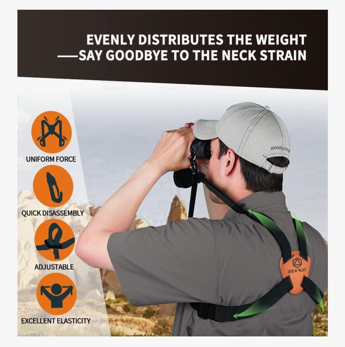 Cross Harness Strap for Binoculars, Camera, Rangefinder, Adjustable, for Hunting