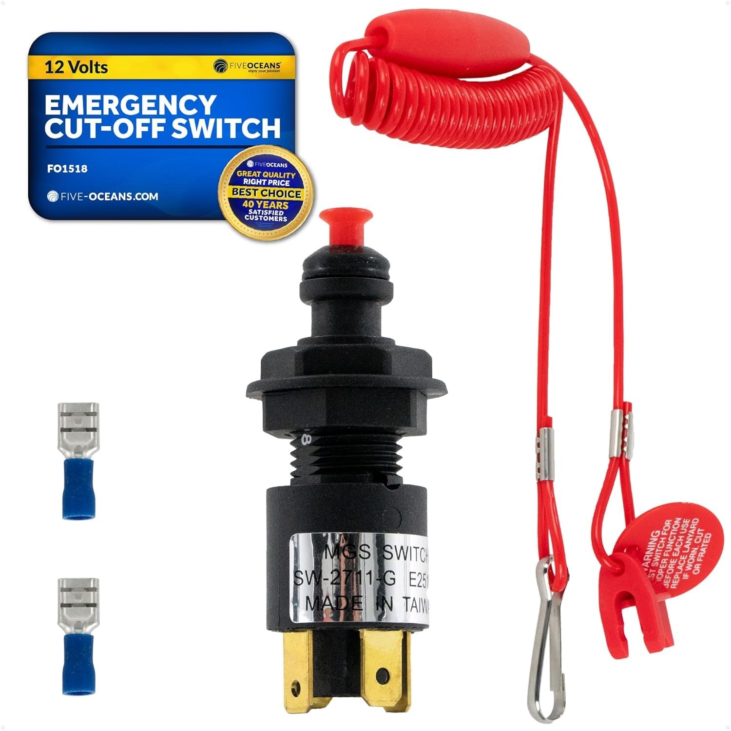 Compact Engine Shut-Off Switch with Red Buoy and Durable Lanyard for Boating