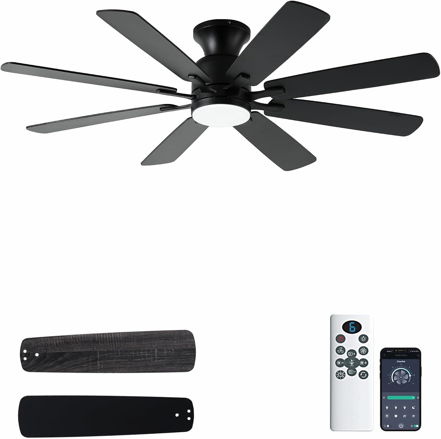 52 Inch Ceiling Fan with Light,Low Profile Ceiling Fans with Remote Control or A