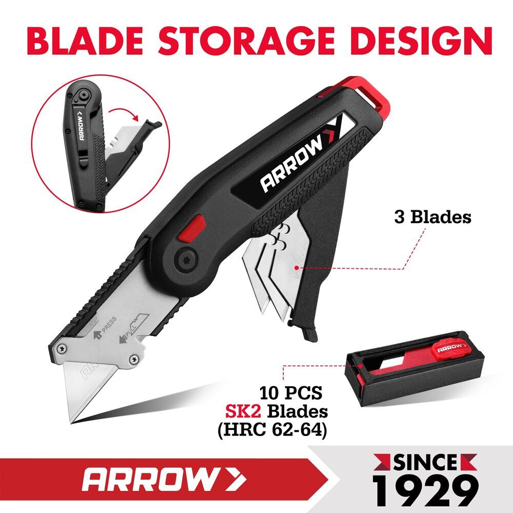 ARROW Utility Knife Quick Change Box Cutter Speed Release Folding Knife 14 Blade