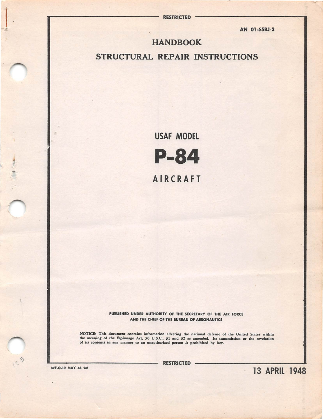 P-84 "Thunderjet" Structural Repair 1948 Aircraft Manual Flight Manual -CD