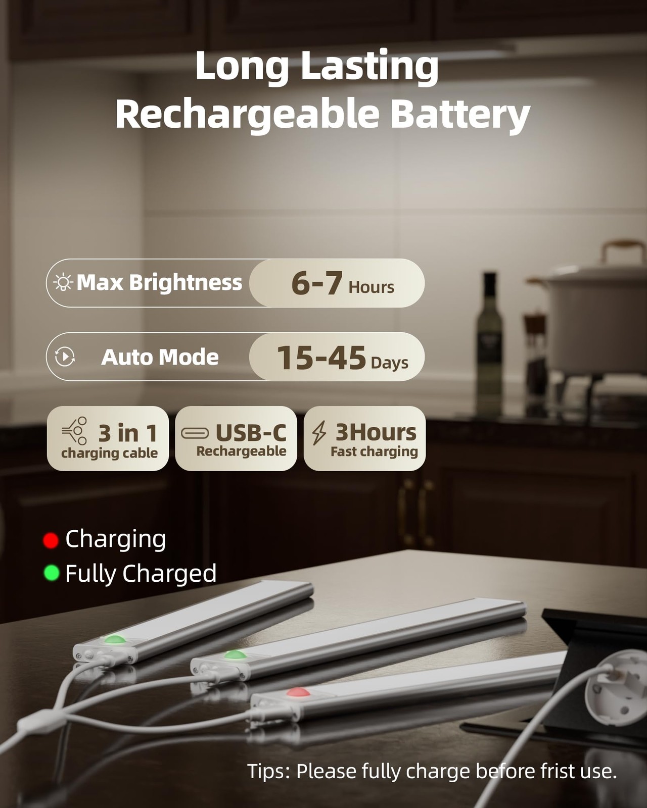Under Cabinet Lighting, 12inch Rechargeable Motion Sensor Light Indoor, 1800m...