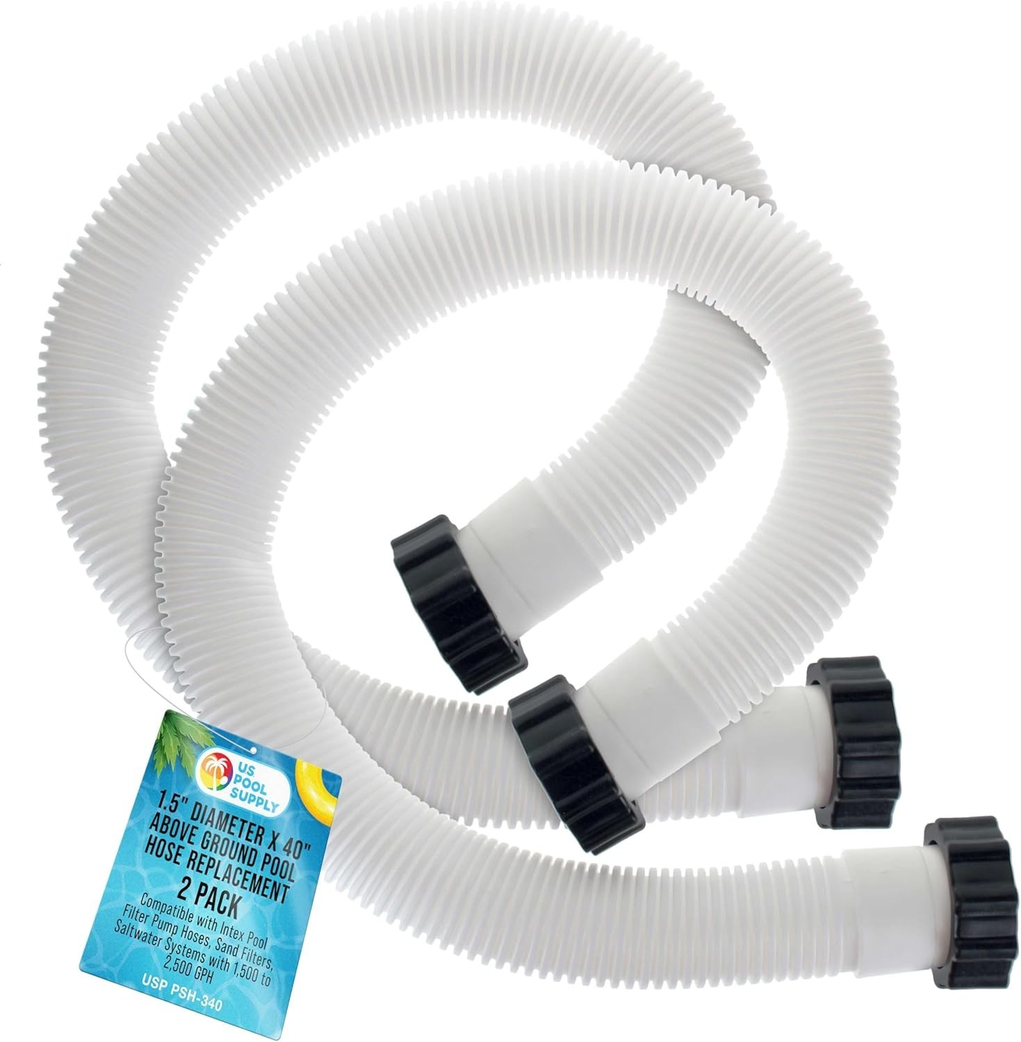 Above Ground Pool Hose Replacement 1.5" Diameter x 40" Long, Pack of 2 - Compati
