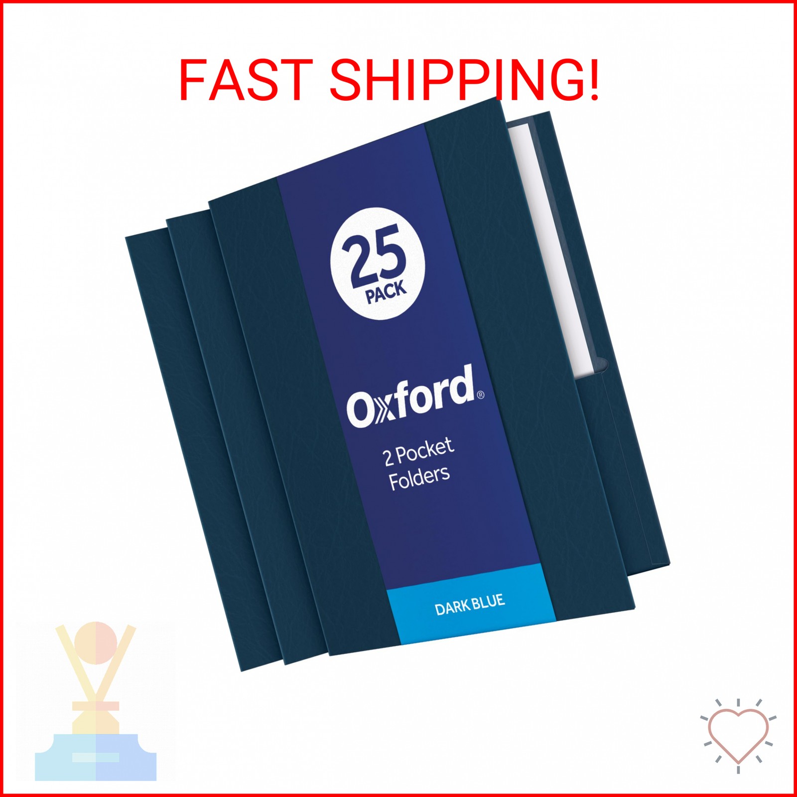 Oxford Twin-Pocket Folders, Textured Paper, Letter Size, Dark Blue, Holds 100 Sh