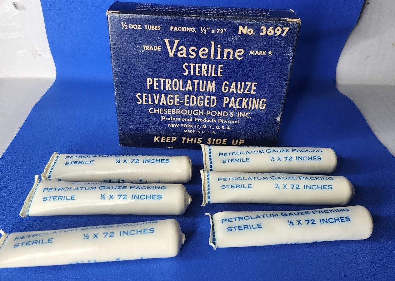 VTG Vaseline Sterile Petrolatum Gauze, 6 tubes, Over 51 yrs old