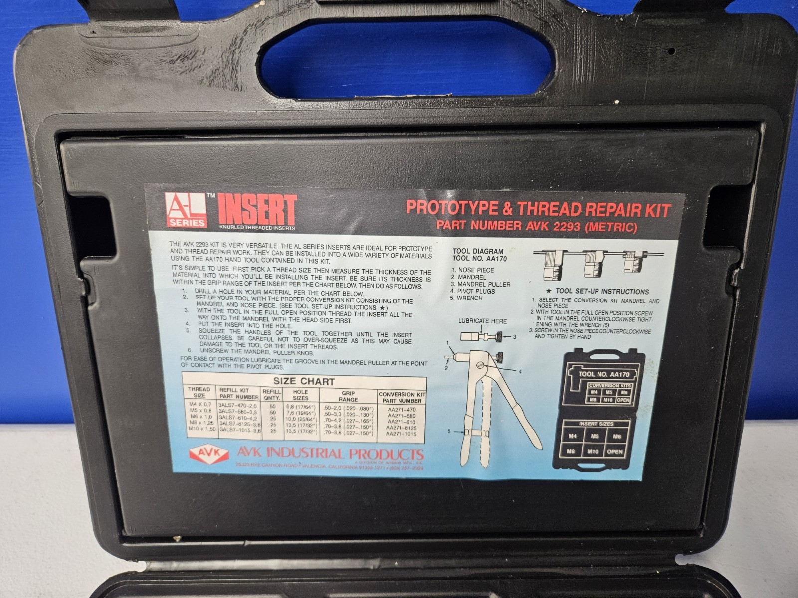 Prototype Insert and Thread Repair Tool Kit AVK2293 In Box