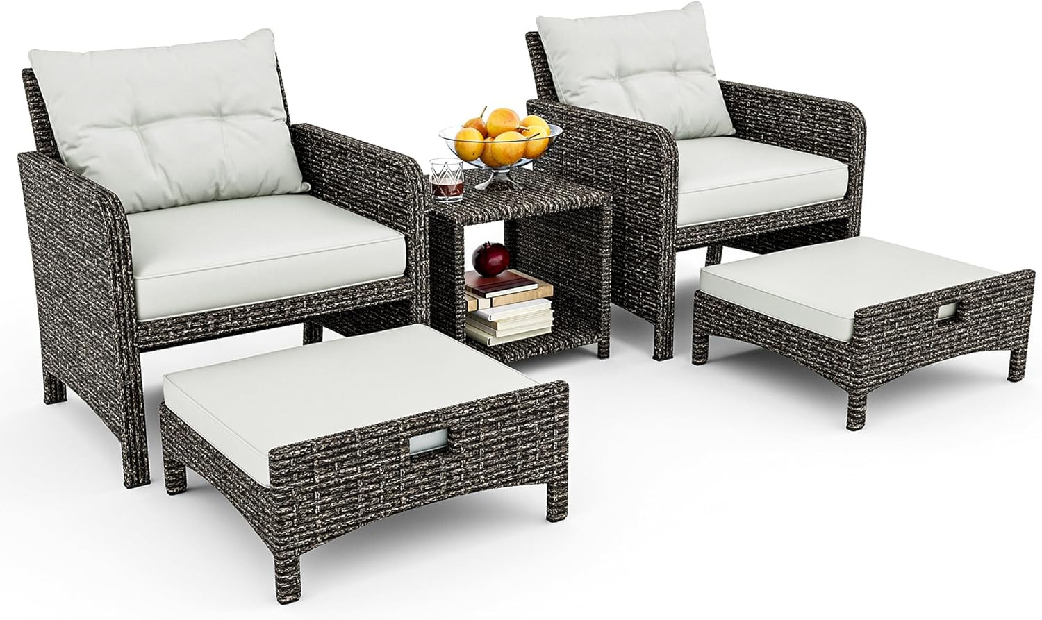 Outdoor Furniture 5 Piece Patio Conversation Set, Wicker Rattan Patio Set with S