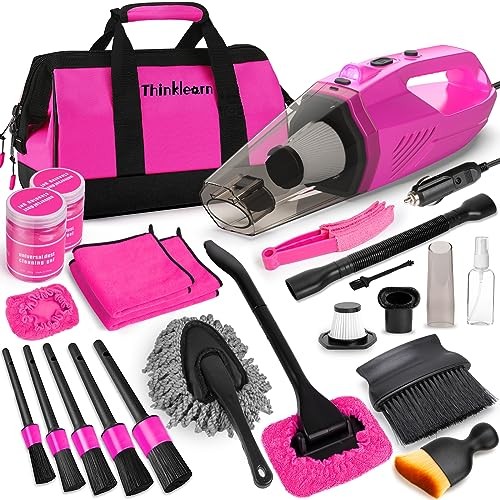 Car Cleaning Kit, Car Vacuum Detailing Kit Interior with High Power Pink