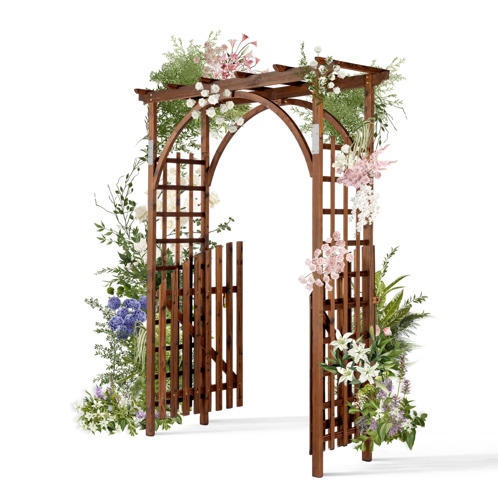 7 FT Wooden Trellies for Garden Outdoor Wedding Climbing Plant with Door Arch