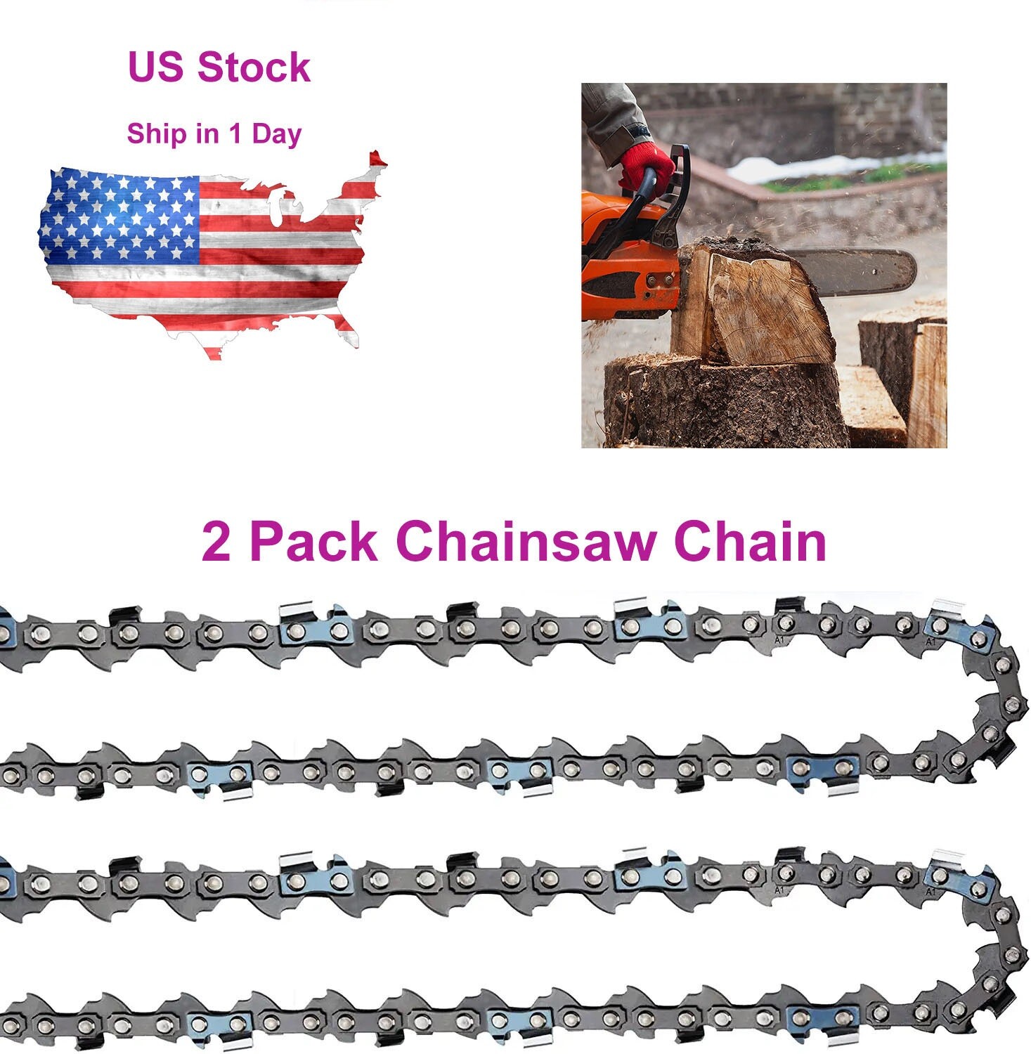 Pack of 2 Chainsaw Chain Replacement 16" 3/8" LP .043 55DL for Stihl MS170 MS180