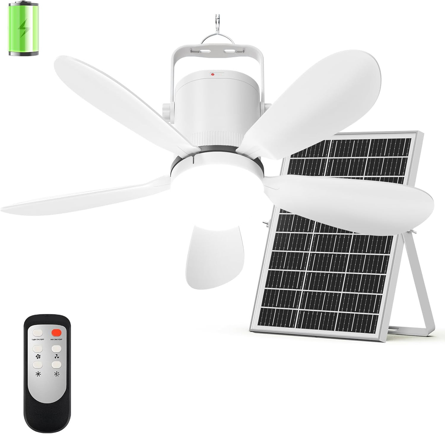 21” Solar Ceiling Fan with Light, Solar Gazebo Fan Light Outdoor with Remote, Po