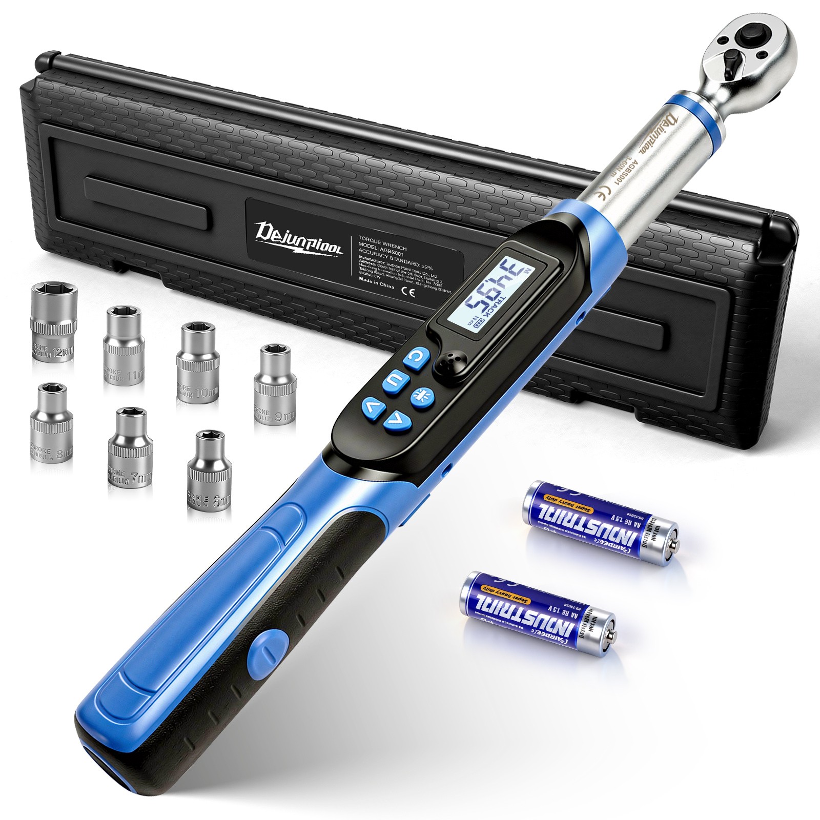 Dejunpool Digital Torque Wrench Adjustable Torque Wrench 3/8" Drive 2.2-44 ft.lb