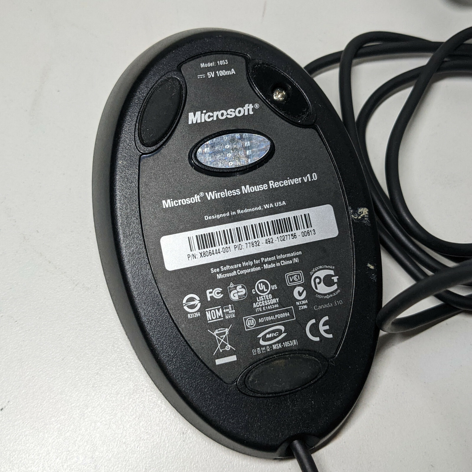 Microsoft Wireless Mouse Receiver V1.0 - Model 1053 - Partially Tested