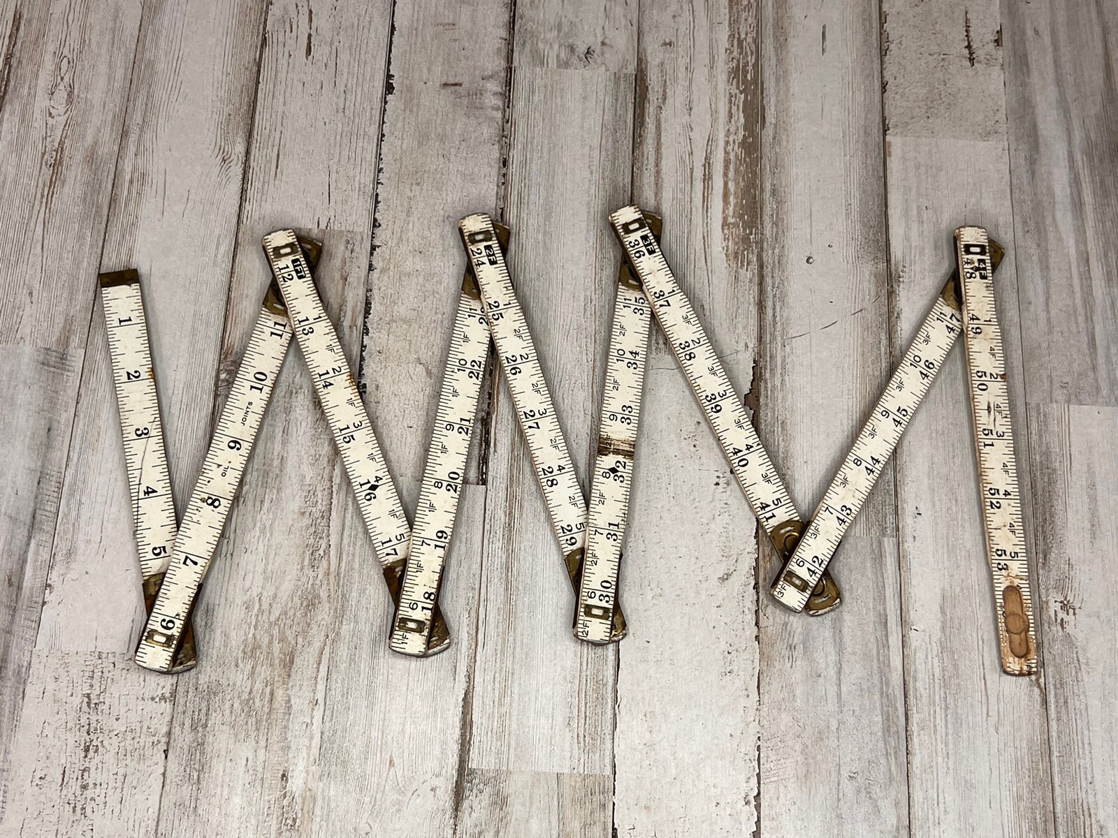 Vtg Evans & Co Ruler 72" - White Wood with Brass Ends.  USA