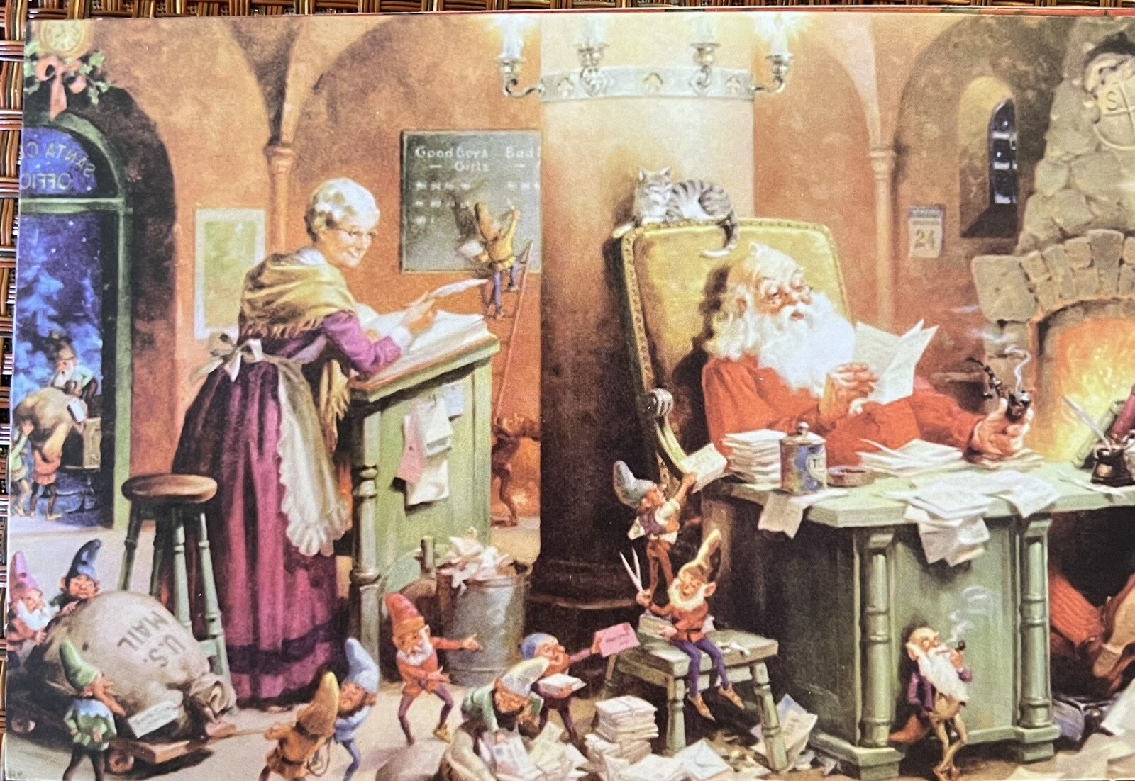 Vintage Inspired Postcard Christmas Santa Mrs Claus Elves #4339 - Tonya ephemera