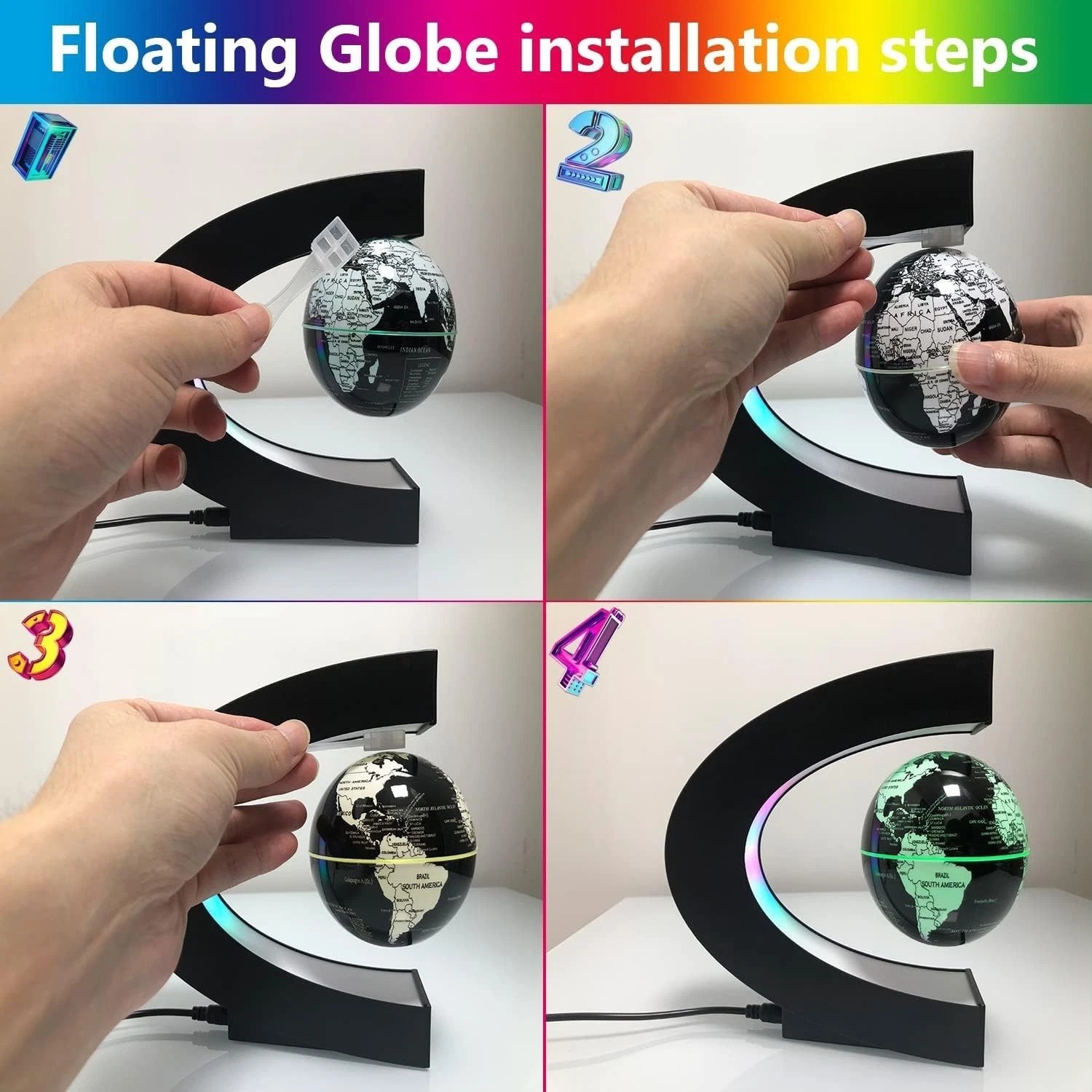 Multicolor Changing Magnetic Levitation Floating Globe - Unique Desk Gadget