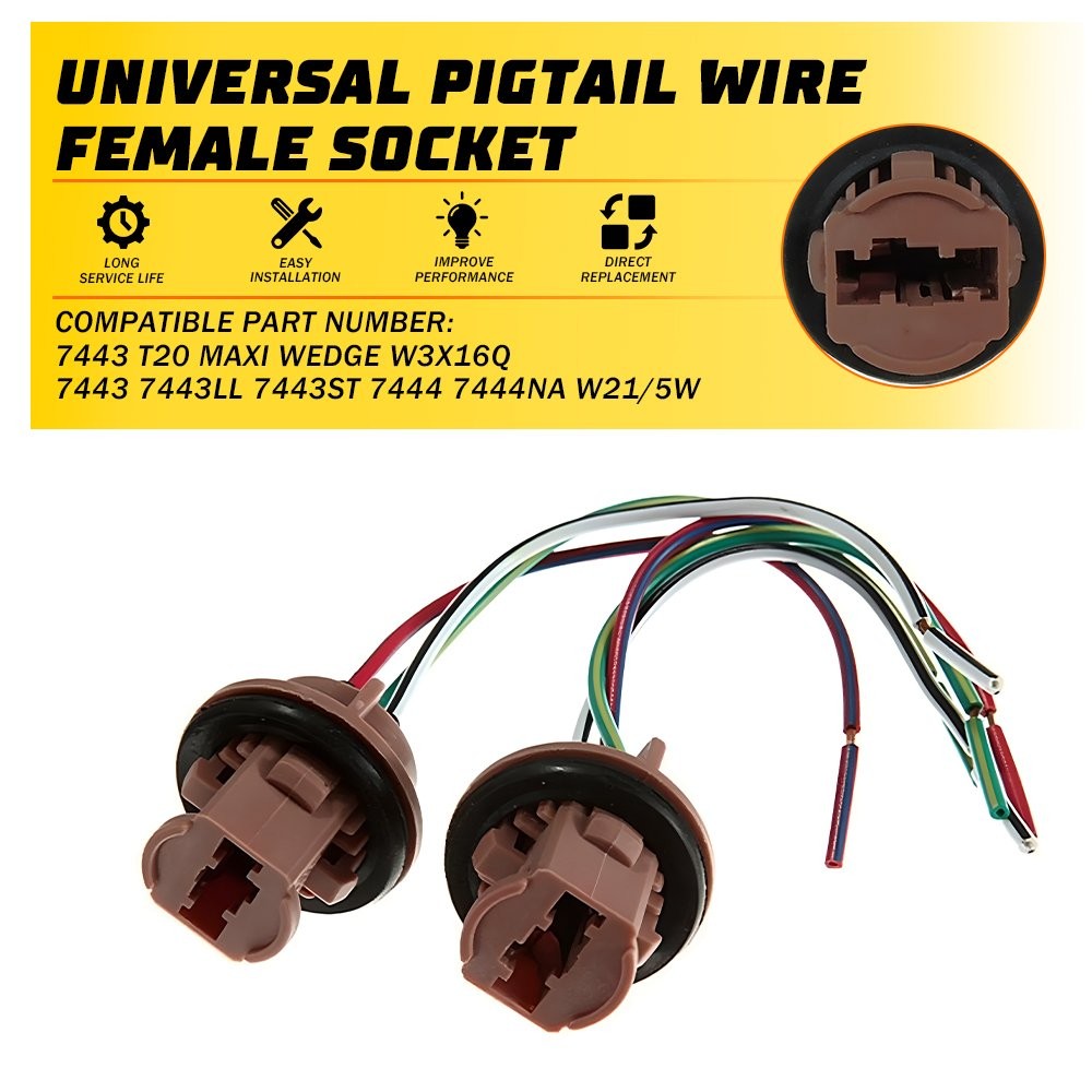 Universal 2PCS Pigtail Wire Female 7443 Brake Stop Tail Lamp Socket Two Harness