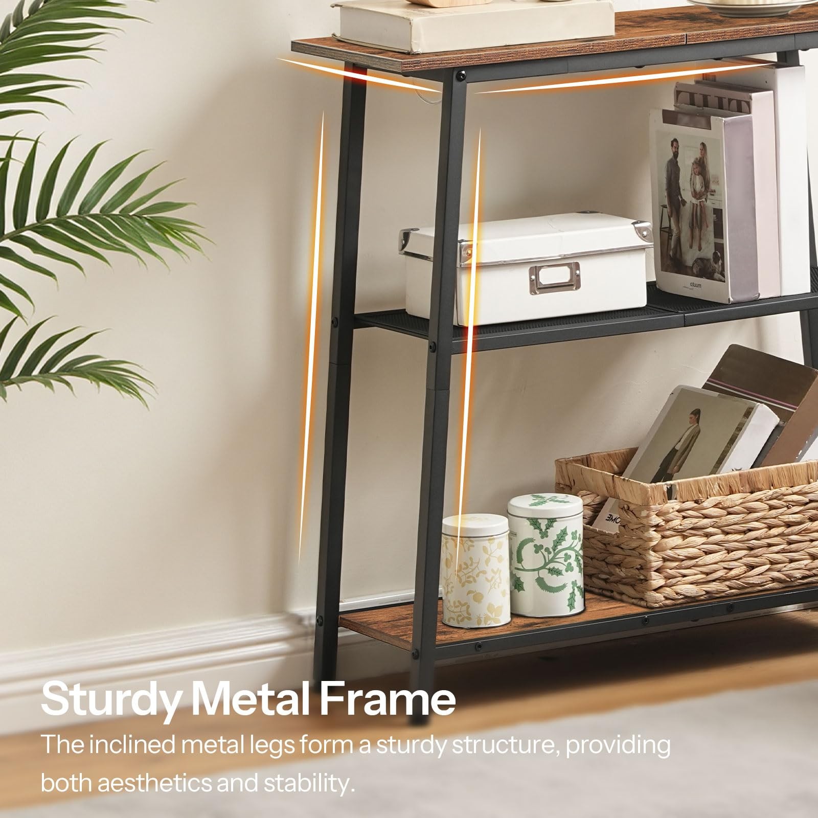 Narrow Console Table, 3-Tier Small Entryway Table with Storage Shelves, Behin...