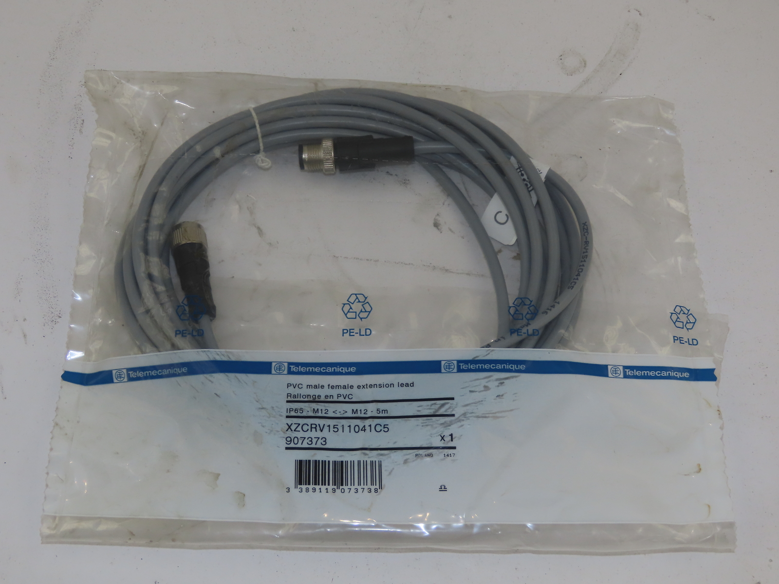 Telemecanique XZCRV1511041C5 Cord Set PVC Male Female Extension Lead 5m