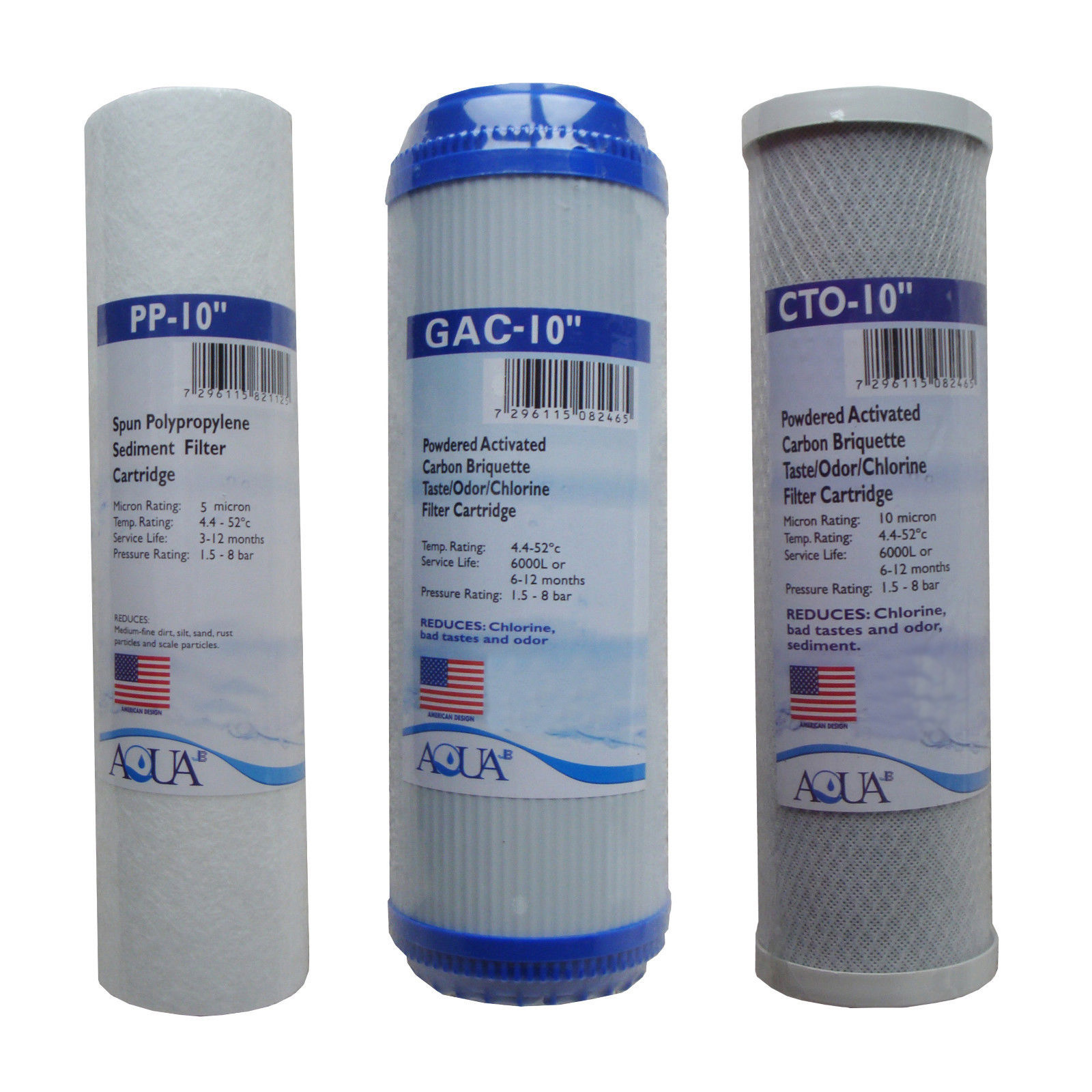 Universal Reverse Osmosis 10" RO Replacement Set of 3 Filters: Sediment, GAC,CTO