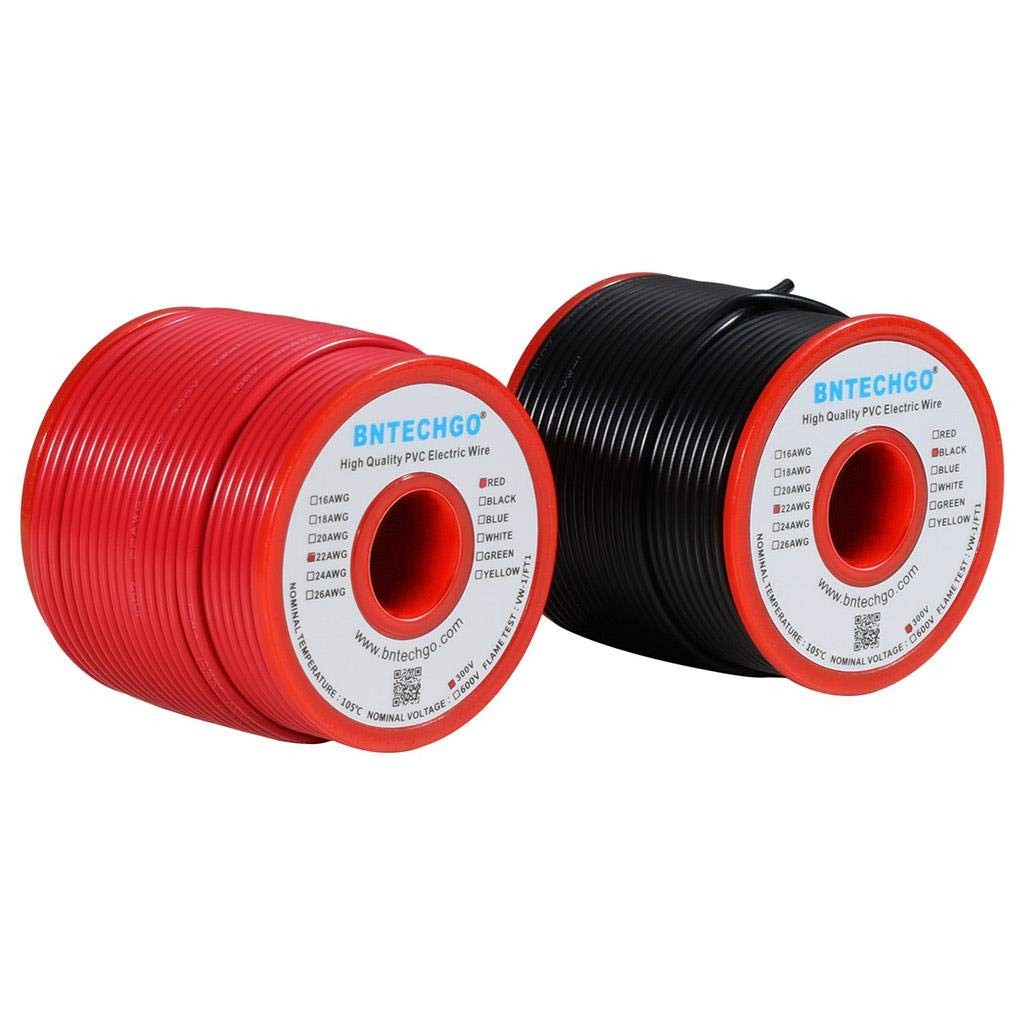 BNTECHGO 22 Gauge PVC 1007 Solid Electric Wire 22 100ft, Red and Black