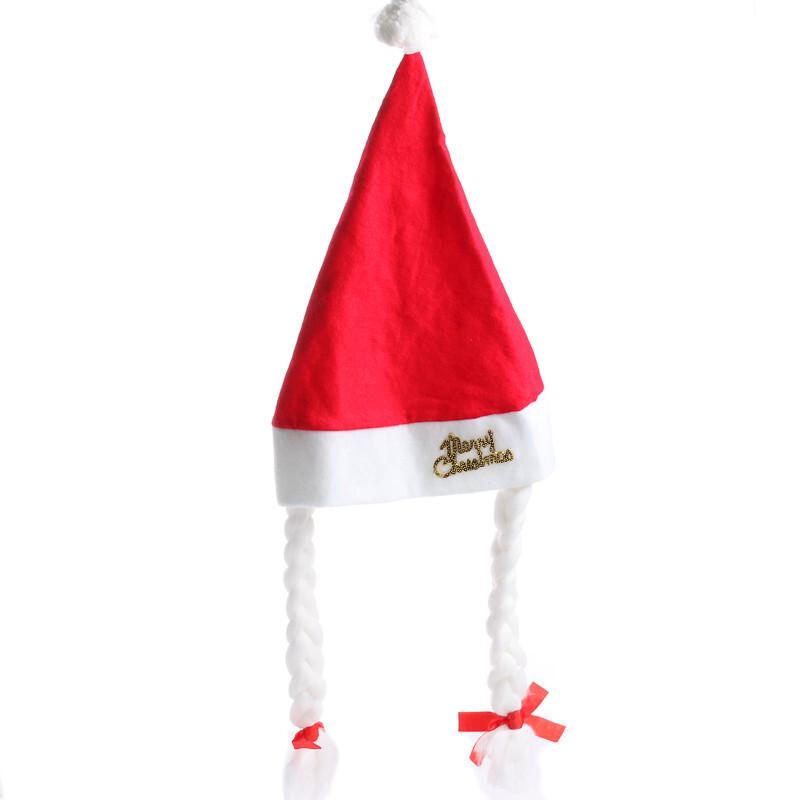 Bulk Lot of 30 Red Felt and White Trimmed Pigtail 'Merry Christmas' Santa Hats